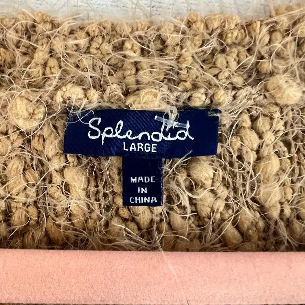 Splendid Eyelash Knit Tan Long Sleeve Pull Over Sweater Size L